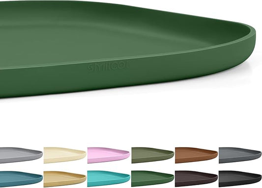 SMILOOL Small Silicone Pet Food Mat with Raised Edge for Food and Water Bowl, Square Dog Feeding Mats, Cat Food Trays for Floor Waterproof, Rubber Tray for Dogs and Cats, 12 x 12 x 0.7 Dark Olive