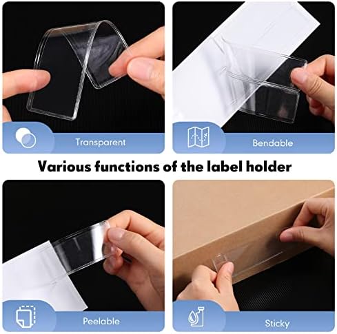 Epakh 200 Pcs 1.2 x 4.3'' Self Adhesive Label Holders Shelf Tag Pockets | Insert Card Sleeves for Storage Bin Shelving Warehouse Office Retail Drawer Mailbox Organization Identification