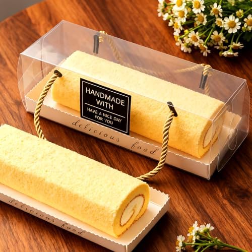40 Pack Clear Cake Boxes with Gold Rope Handle, 7.3 x 2.5 x 2.5 Inch Chocolate Covered Strawberry Packaging, Bakery Gift Boxes for Wedding Dessert Table Party Treats