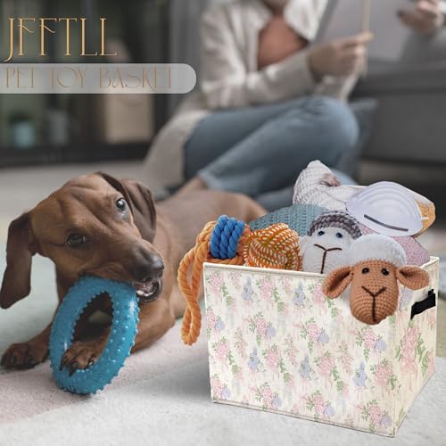 Pink and Blue Hydrangea Coquette Bow Storage Bins with Handles, Grandmillennial Hydrangea Floral Collapsible Laundry Basket Storage Box for Home Bedroom Bathroom Clothes Toys Books