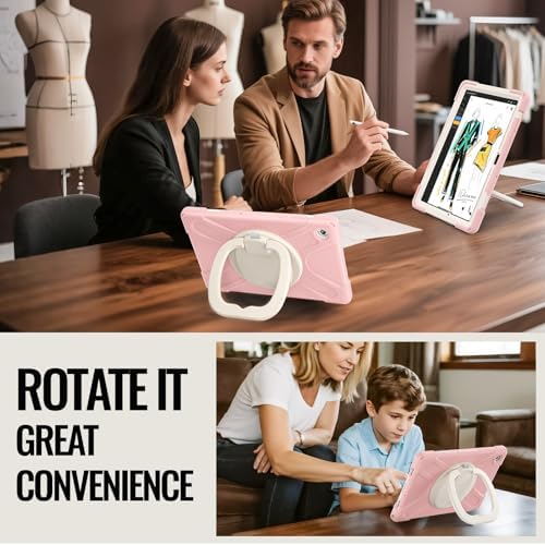 Rugged Protective Case Compatible with Samsung Galaxy Tab A11 Plus/A11 + 11" 2023 SM-X230, Military-Grade Shockproof Cover with 360° Rotating Stand & Built-in Screen Protector (Pink)