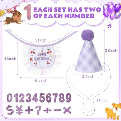 Chicingyou Dog Birthday Outfit Set Lace Bib Number Stickers, Cute, Purple