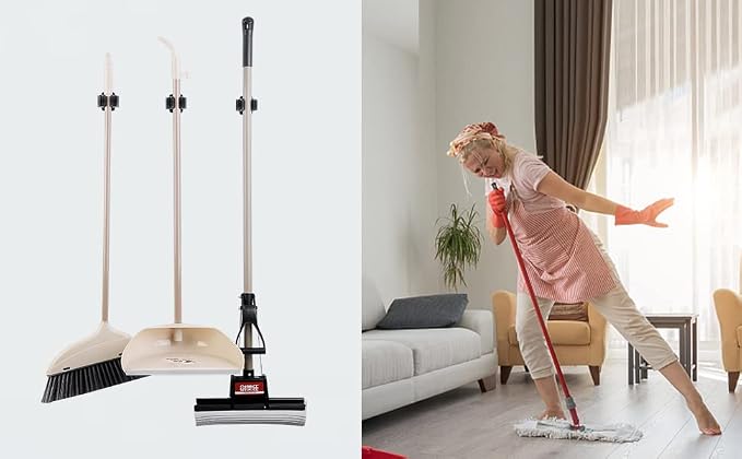 JAMEND CLXP 9PCS Broom and Mop Holder, Heavy Duty Garden Tool Organizer Rack Rake and Shovel Handle, Stainless Steel Mop Hanger. Screws for Wall Mounted. Matte Black