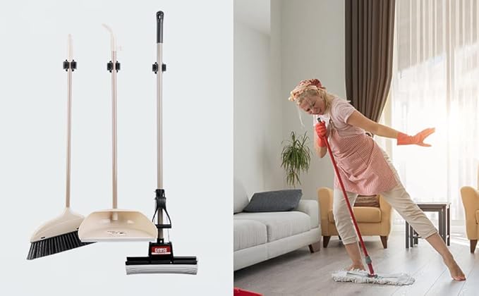 JAMEND CLXP 6PCS Broom and Mop Holder, Heavy Duty Garden Tool Organizer Rack Rake and Shovel Handle, Stainless Steel Mop Hanger. Wall Mounted Utility Rack with Screws, Silver.
