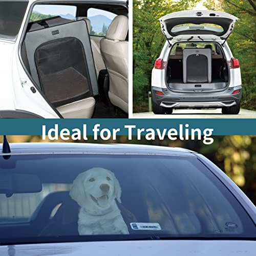 PETSFIT Portable Dog Crate, Travel Dog Crate - 24 Inch with Thicken Mat, Easy to Fold, Sturdy and Portable, Perfect for Traveling, Soft Dog Kennel Grey