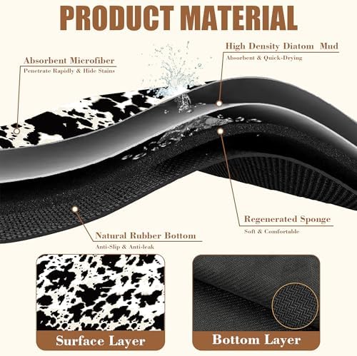 Dish Drying Mat Cow Print Coffee Bar Mat for Countertop Absorbent Hide Stain Rubber Backed Dish Drainer Rack Pad Espresso Machine Dining Room Decoration 11.8 x 19.7 Inch