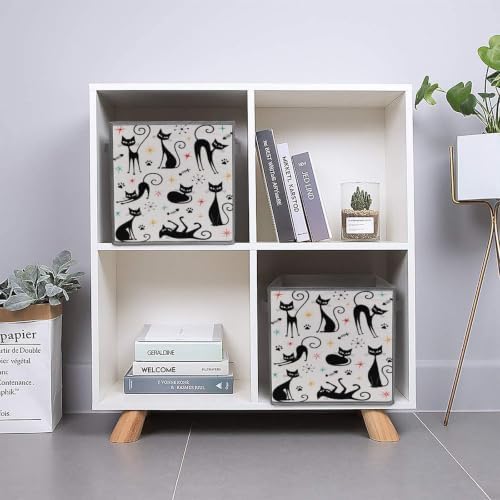 Black Cats And Stars Cartoon Storage Bin with Handles, Oxford Fabric Foldable Storage Cube Organizer for Clothes, Towels, Bedroom, Living Room, Home Organization