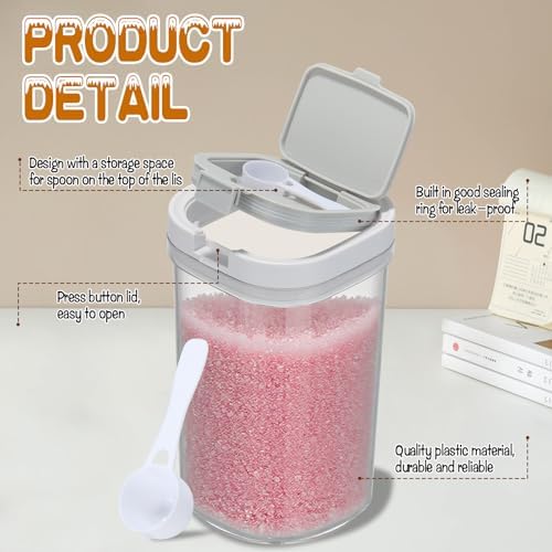 2 Pack Bath Salt Jar with Pop-Up Airtight Lid and Scoop, 1.8L Plastic Airtight Storage Canister Bathtub Accessories for Bathroom Salt, Flour, Candy, Tea