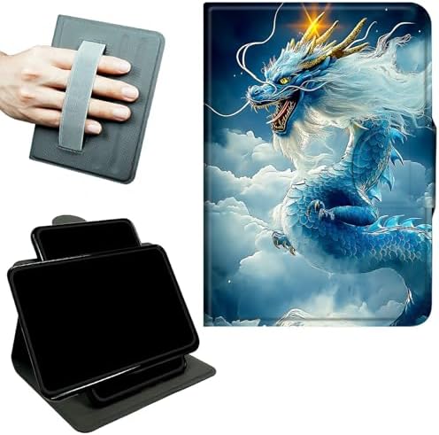 Rotating Handle Case for Samsung Galaxy Tab A7 Lite 2021 8.7", 360 Degree Swivel Kickstand with Magnetic Closure Shockproof Leather Protective Cover for Women Men, Cloud Blue Dragon