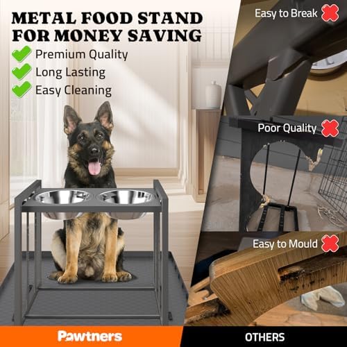 Pawtners Elevated Dog Bowl for Medium Breed, Adjustable Feeder with Mat