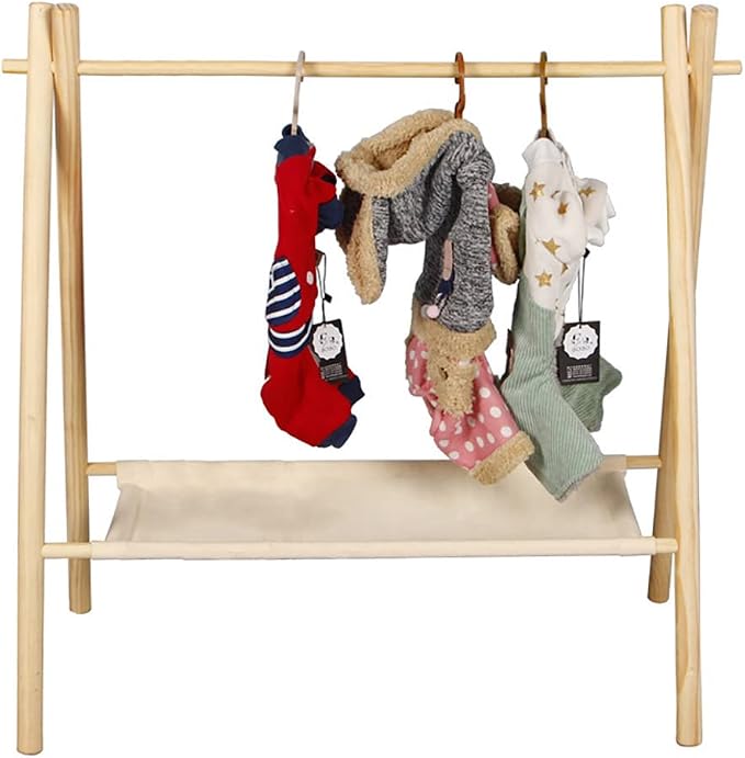 Garment Rack for Pets/Dolls/Baby, Hanger Rack, Dress up Storage, Clothes Organizer, Wooden (Beige, Large)