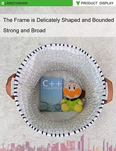 Round Laundry Basket Collapsible Storage Hamper Organizer Blue Stripes | Waterproof Canvas Foldable Baskets with sturdy Handles Multi-scene Organizer for Home Play Bedroom Gift Bin