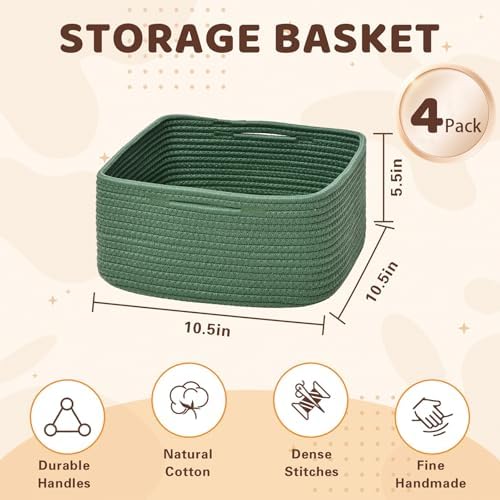 Storage Baskets for Shelves, 4 Pack Shallow Basket