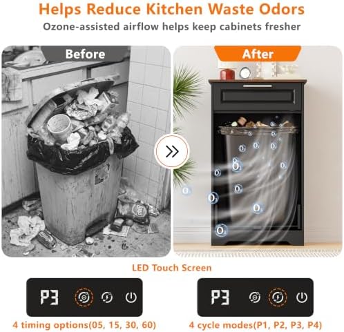 Single 10 Gallon Tilt Out Trash Can Cabinet with Deodorizing Function, Wooden Hidden Garbage Can Holder with Storage Drawers for Kitchen and Dining Room, Laundry Hamper Cabinet for Bathroom, Black