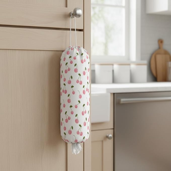 Plastic Bag Holder, Wall Mount Plastic Bag Organizer Dispenser Reusable Grocery Bag Organizer for Home Kitchen(Cherry)