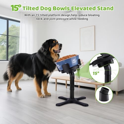 Dog Bowls Elevated Adjustable Stand, Raised Bowl with 3 Heights & Tilted Feeding Stand, Compatible with Various Bowls, for Medium & Large Breeds (with Bowl) Black