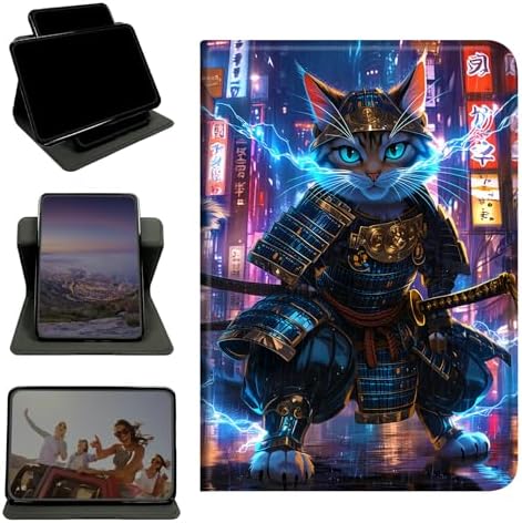 Case for Samsung Galaxy Tab S6 Lite 10.4" 2024/2022/2020, 360 Degree Rotating Stand with Multi-Angle Vertical & Horizontal Viewing Shockproof Protective Shell for Women Men, Blue Flame Cat