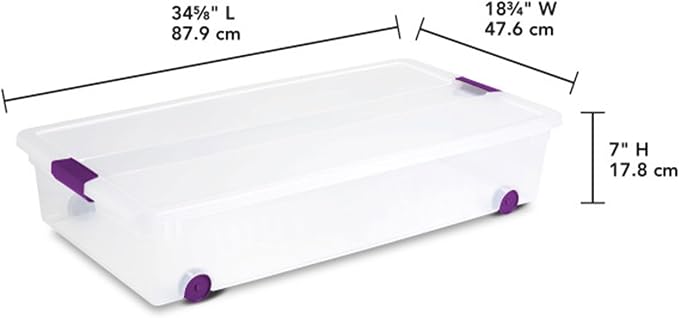 Sterilite 12-Pack ClearView Latch Box, Wheeled Underbed Organizer Bins for Home, 60 Quart | Clear Plastic Organizer Bins with Color Accent Latches and Wheels for Closet, Home Bedroom and Dorm Room