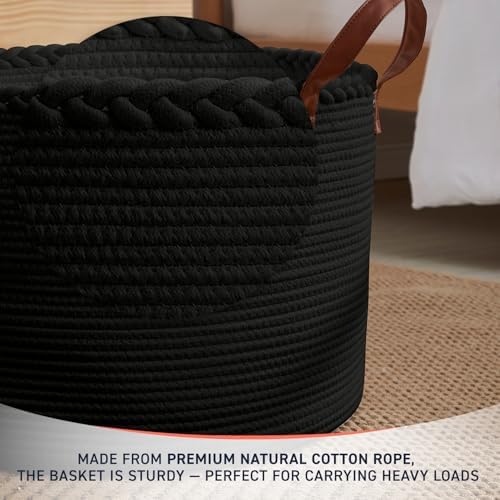 XLarge Round Cotton Rope Storage Basket, 21x21x14, Black