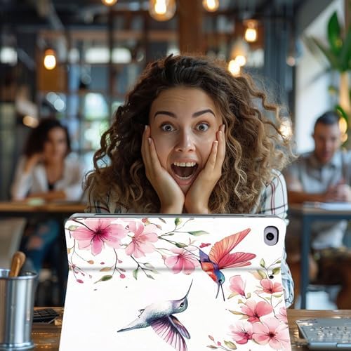 for Microsoft Surface Pro X/Pro X Plus-13 2019/2020/2021/2024 Tablet Case,Auto Wake/Sleep,Adjustable Stand Protective Cover - Hummingbird Flower