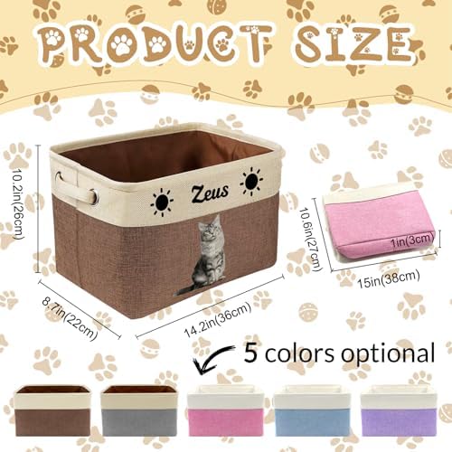 Custom Dog Toy Basket with Name Photo, Personalized Toys Clothing Storage Bins for Dogs Cats Pet,Collapsible Doggy Box Customized for Toy Food Pink