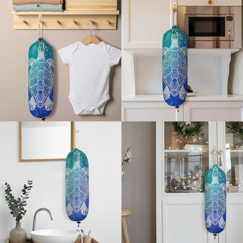 Pardick Summer Plastic Bag Holder Ocean Theme Sea Turtle Wall Mount Grocery Bag Holder Washable Plastic Bag Dispenser Garbage Bag Organizer for Home Kitchen Decor, Gifts for Women Mom Family Friends