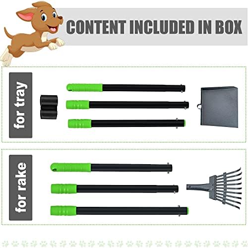 Niubya Pooper Scooper for Dogs, Metal Poop Scooper Tray and Rake Set with Adjustable Long Handle, Dog Pooper Scooper for Pet Waste Removal