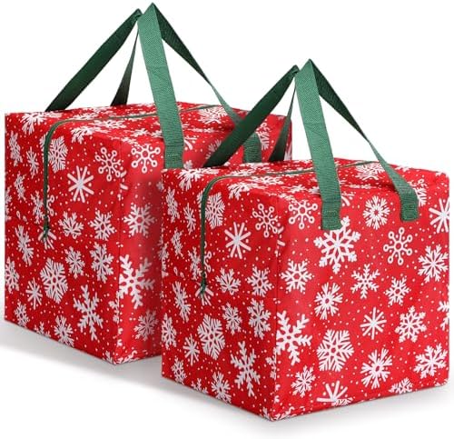 Kajaia 2 Pcs Christmas Ornament Storage 12 x 12 x 12 Inch Snowflake Holiday Accessories Bag Christmas Storage Containers Tear Proof Xmas Ornament Organizer with Handles Full Length Zipper (Red)
