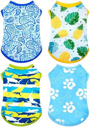 PET SHOW 4 Pack Summer Dog Shirts for Medium Large Dogs Boy UPF 50+ UV Sun Protection Cooling Clothes Tank Top Shark Puppy T-Shirts Pet Holiday Party Sleeveless Vest Blue(X-Large)