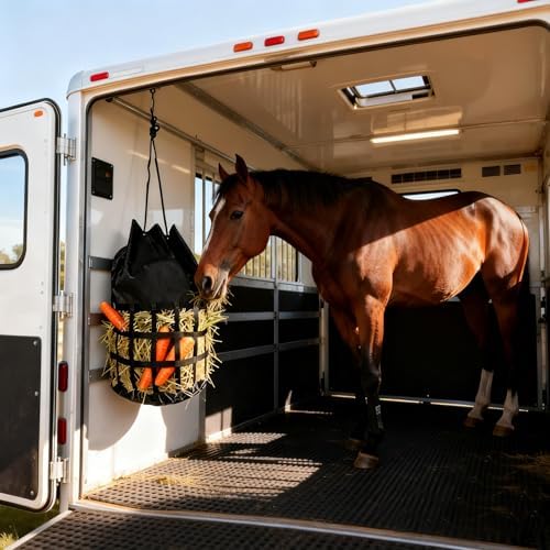 Large Slow Feed Hay Bag for Horses,Goats&Donkeys(Black)