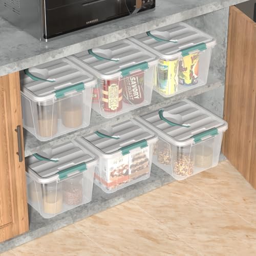 Zopnny 14-Qt Storage Bin with Lid, Stackable Latch Box with Handle, 6-Pack
