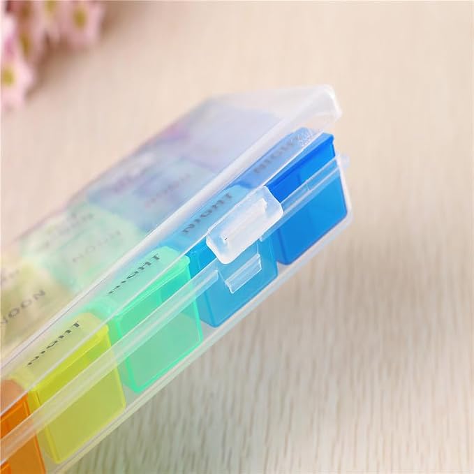 Weekly Pill Organizer, 3 Times a Day, Portable 7-Day Pill Box Case | Travel Prescription Pill Case Dispenser, Vitamin Fish Oil Compartment Container, Daily Calcium DHA Supplement Holder Reminder