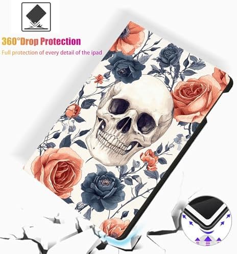 for Microsoft Surface Pro X/Pro X Plus-13 2019/2020/2021/2024 Tablet Case,Auto Wake/Sleep,Adjustable Stand Protective Cover - Rose Skull