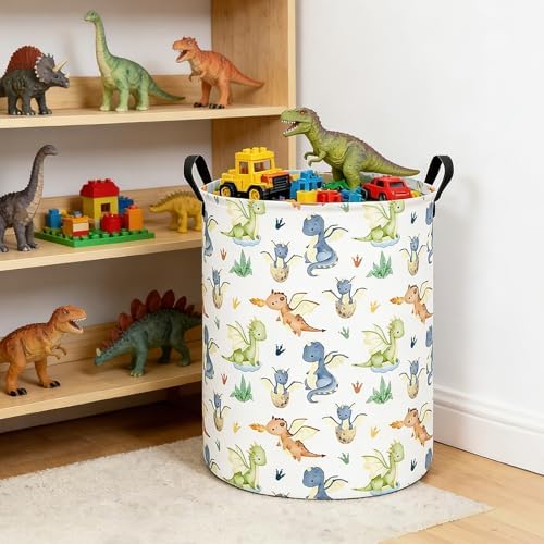 Round Laundry Basket Collapsible Storage Hamper Parent-child Dragon | Waterproof Canvas Foldable Baskets with sturdy Handles Multi-scene Organizer for Home Play Bedroom Gift Bin