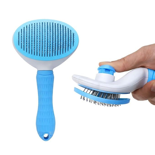 Self Cleaning Slicker Brush for Dogs Cats - One-Click Pet Grooming Tool, Removes Loose Undercoat & Tangles | Gentle Massaging Bristles for Long/Short Hair | Effective Deshedding