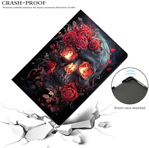 for Samsung Galaxy Tab A8 10.5 Inch 2022 (SM-X200/X205/X207) Tablet Case,Premium Leather Folio Stand Auto Wake/Sleep,Multiple Viewing Stand,Skull Rose Flowers