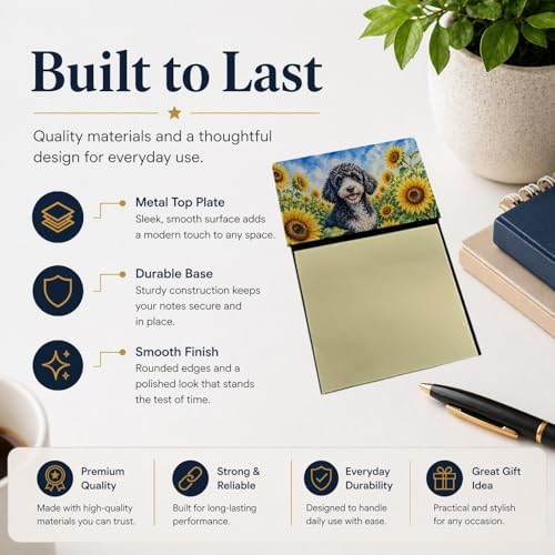 Caroline's Treasures Portuguese Water Dog in Sunflowers Watercolor Sticky Note Holder Refillable Dispenser Desk Accessory 3x3 Pad Gift