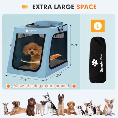 Metal Frame Dog Car Crate, Portable Pet Carrier for Medium Large Dog,Blue,L