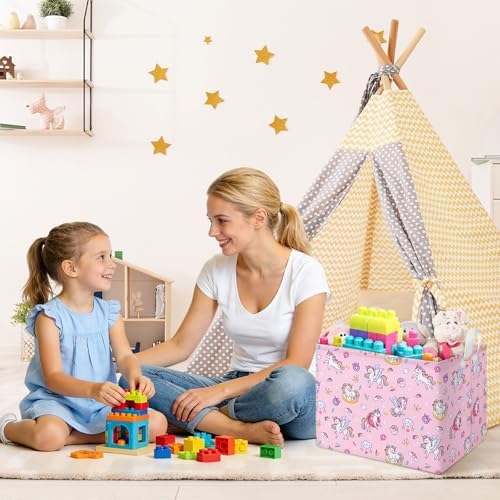 Collapsible Storage Basket Collapsible Fabric Laundry Basket with Handles | Spacious 15.7"×11.8"×11.8" size Folding Design Easy to Store Sturdy Fabric with Reinforced Handle Easy to Clean