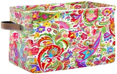 AUUXVA Storage Basket Colorful Paisley Flower Floral Storage Cube Box Durable Canvas Collapsible Toy Basket Organizer Bin with Handles for Shelf Closet Bedroom Home Office