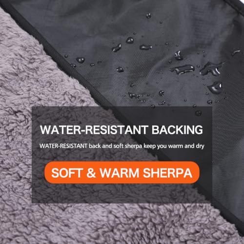 REDCAMP 79"x59"Large Outdoor Camping Blanket Sherpa Fleece Lining, Black | Cold Weather Warm Thick Outdoor Blanket Comfy Foldable & Windproof for Camping Stadium,Car,Picnics,Pet,Trip,Machine Washable