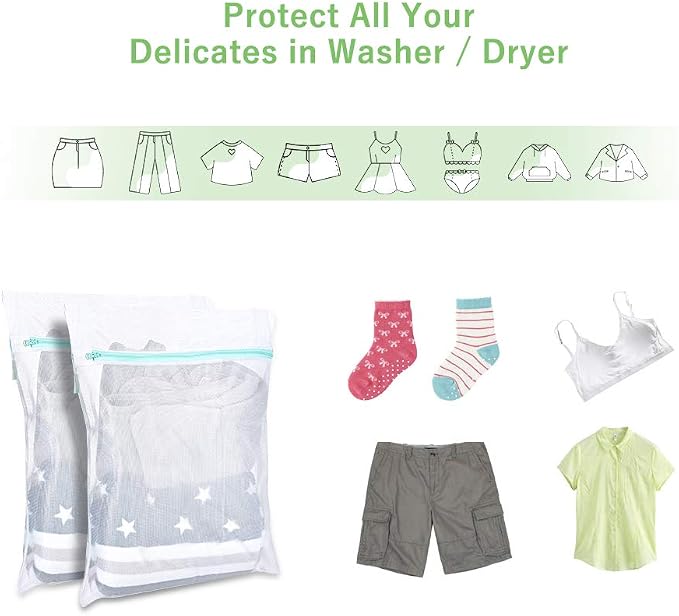 OTraki 2 PCS Mesh Laundry Bags, 16 x 20 inch Net Washing Bag with Zips Laundry Bags for Washing Machine Delicates Laundry Bag for Socks Bra Stockings Garment Underwear