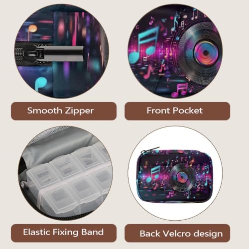 Travel Pill Organizer Abstract Neon Music Record Small Pill Case