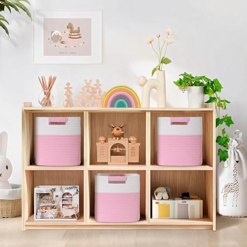 11 Inch Storage Cubes, 3 Pack Cube Storage Bins for Organizing, Cotton Rope Woven Baskets for Shelves, Bathroom, Kids Room, Closets, Baby Nursery