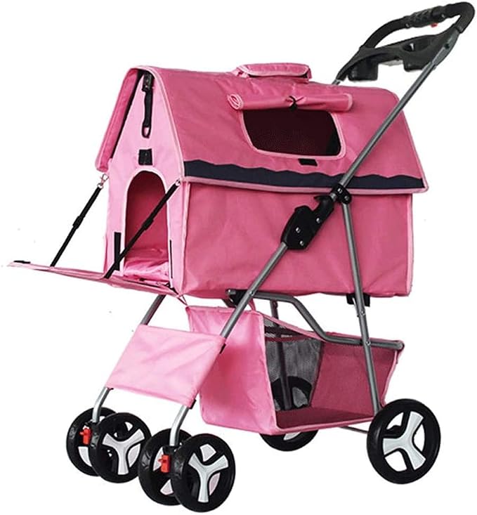 Double Dog Stroller Pet Stroller Travel Stroller Sitting Lying Foldable Lightweight Cart Cat Dog Carriers Bag (A) (A)