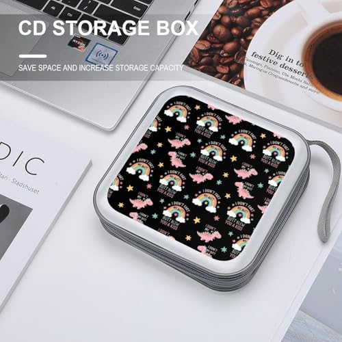 Portable DVD CD Organizer Wallet I Didnt My Blew You A Kiss Funny Dinosaur, 40-Capacity Hard Case with Strap, Protective Storage Binder for Car Home