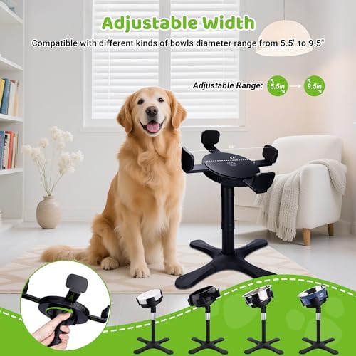 Dog Bowls Elevated Adjustable Stand, Raised Bowl with 3 Heights & Tilted Feeding Stand, Compatible with Various Bowls, for Medium & Large Breeds (with Bowl) Black