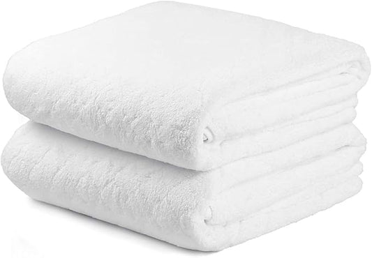 JML Microfiber Bath Towels Set of 2, 30 in x 60 in, Oversized, Ultra Soft, Super Absorbent, Fast Drying, No Fading Large Bathroom Towel Set for Sport, Travel, Fitness, SPA,Yoga (Coral Fleece - White)
