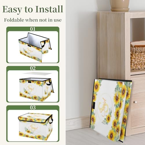 Sunflower Storage Bin with Lid Personalized Storage Baskets for Organizing Foldable Closet Organizers with Handles,Cute Basket for Boys Girls for Clothes Blanket Pet Dog Toy Basket Storage (2 Pack)