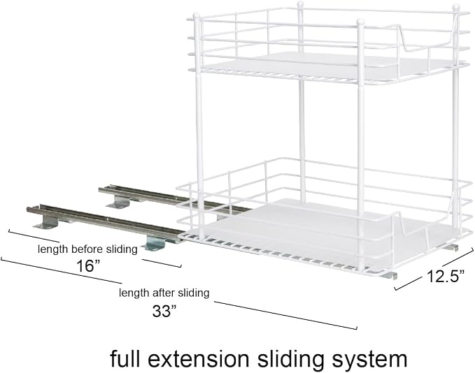 Household Essentials White Steel Two-Tier Pantry Organizer with Plastic Accents